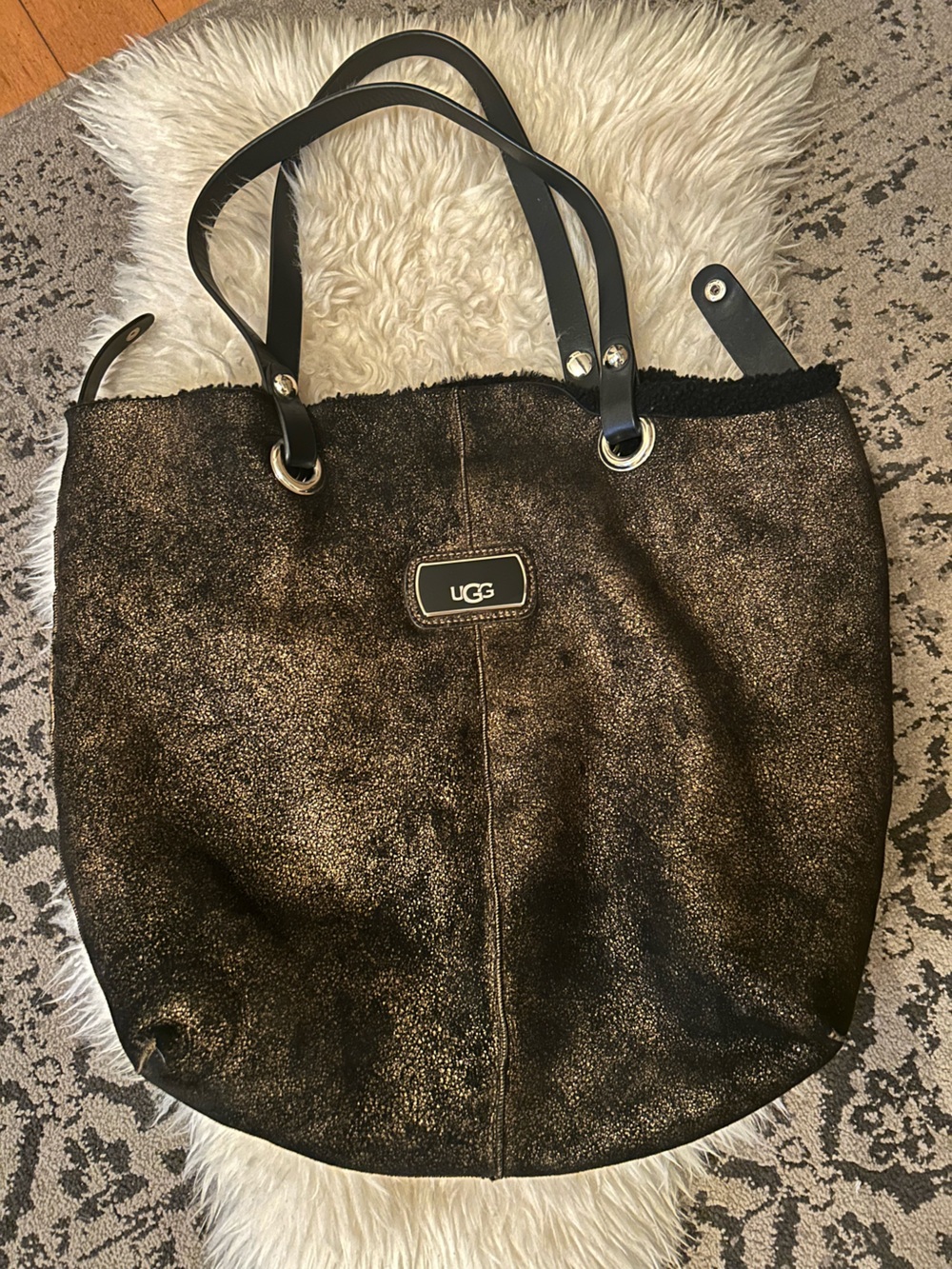 UGG Metallic-Bronze Leather Shearling Tote Bag